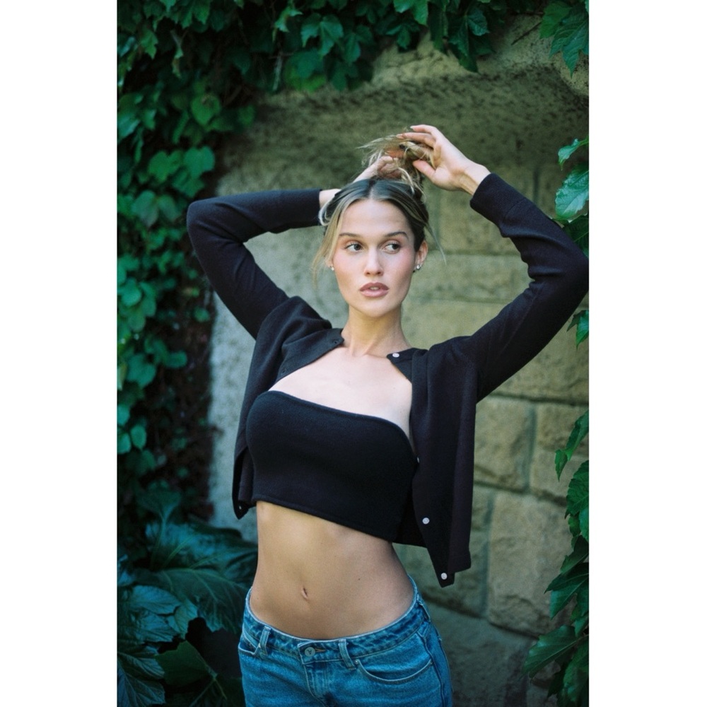 CHAM Black Cashmere Bandeau Crop Tube Top, size large (new with tags)
